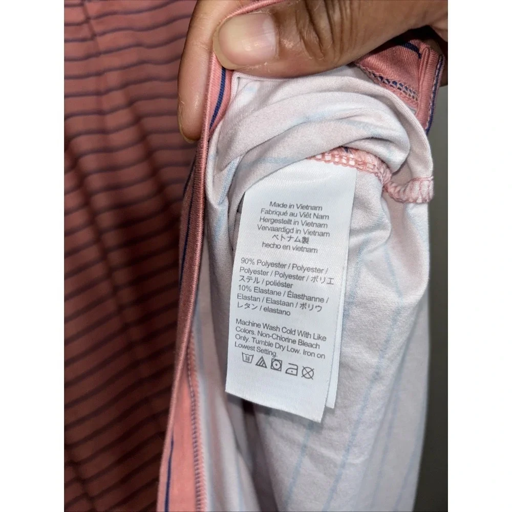 J.CREW Salmon/Blue Striped Shirt Mens Size XL Blue Short Sleeve Performance Polo